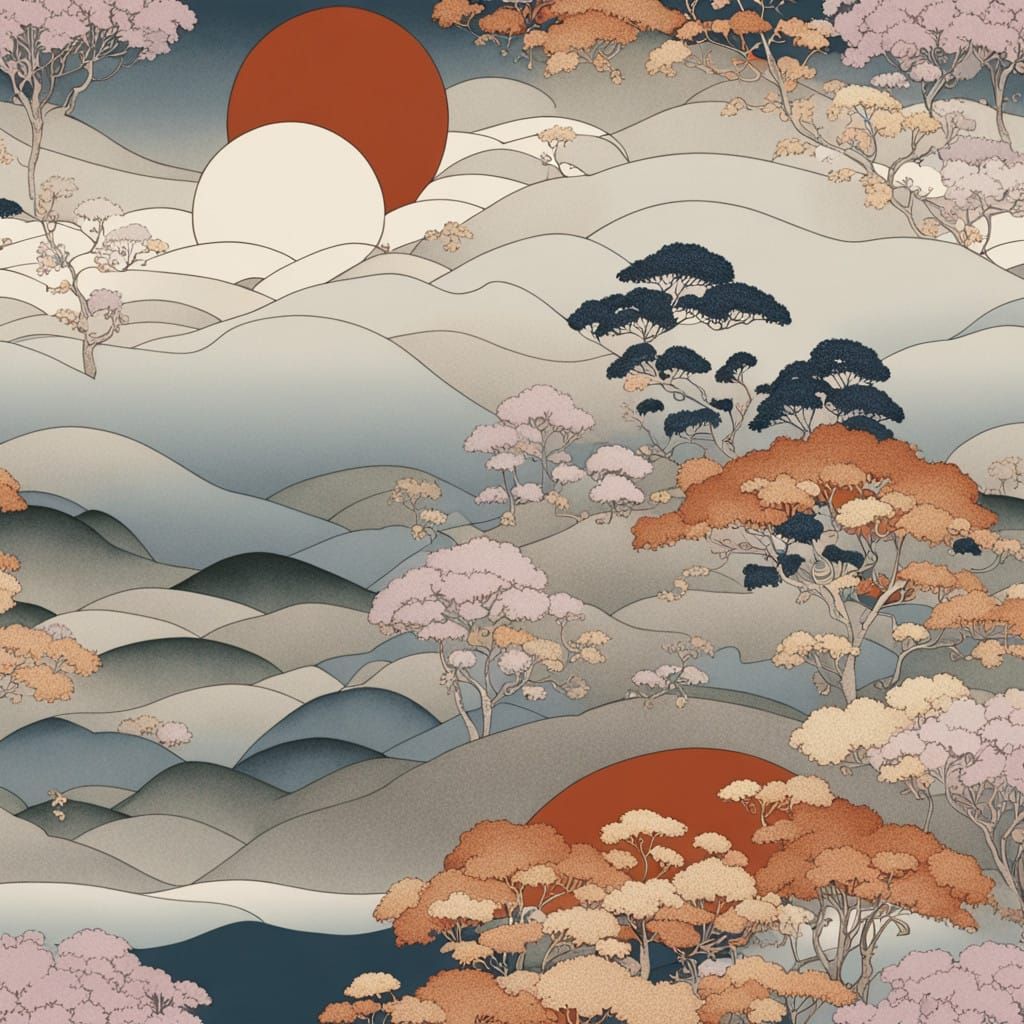 Geisha in Ombre Kimono: Ukiyo-e Klimt Fusion