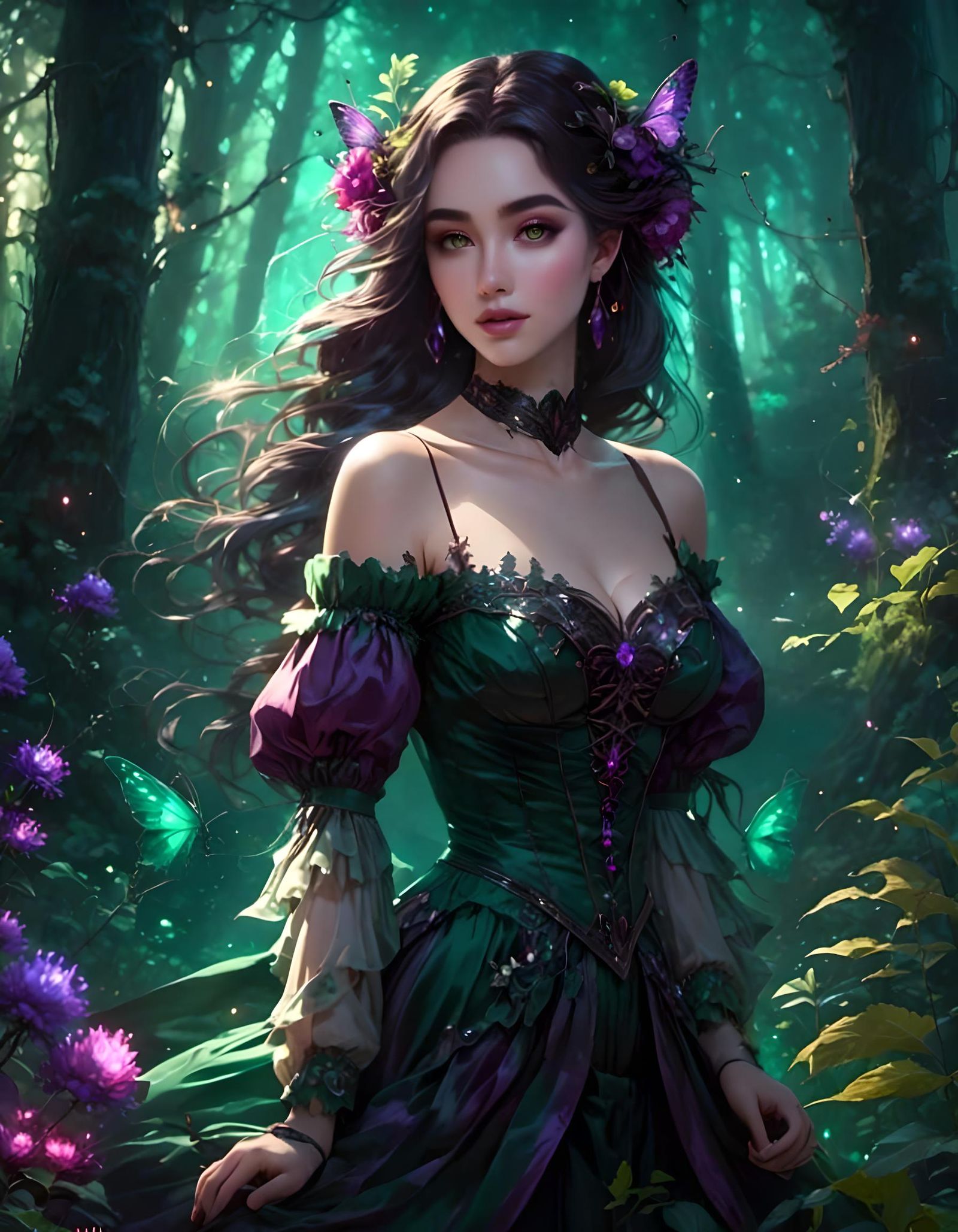 Ethereal Fairy Woman in Forest Digital Illustration