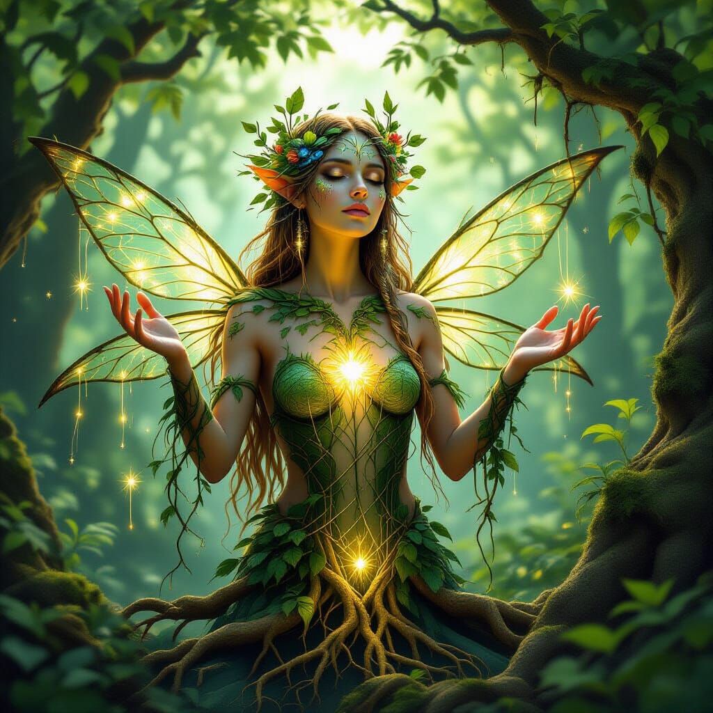 Magical Forest Guardian Woven From Sunlight