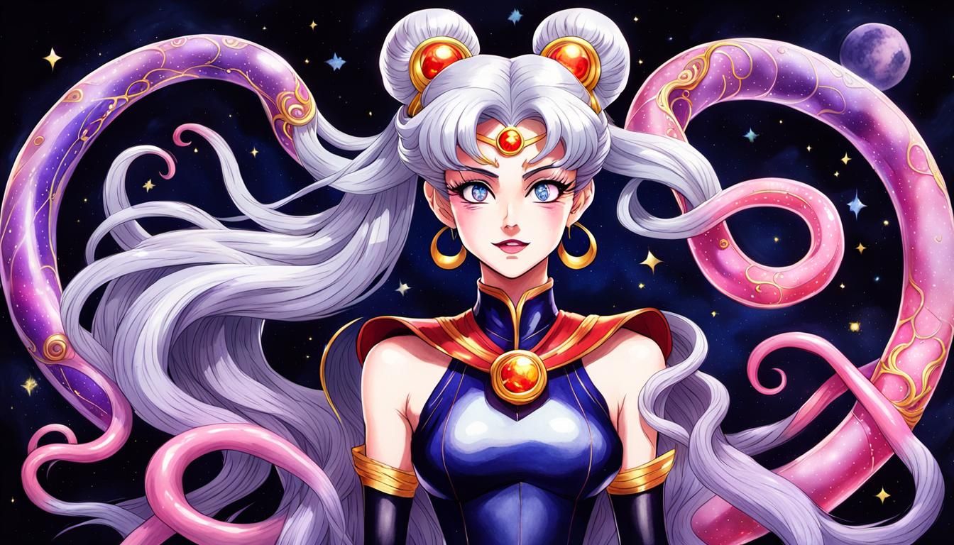 Eldritch Sailor Moon Pinup in Watercolor Style