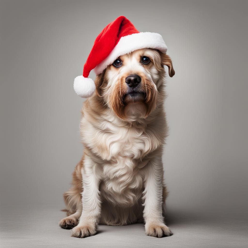Dog in Santa Hat: Festive Holiday Portrait