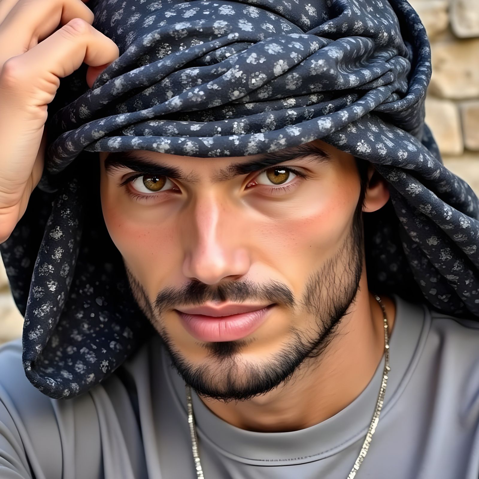 Portrait of Handsome Man in Traditional Keffiyeh