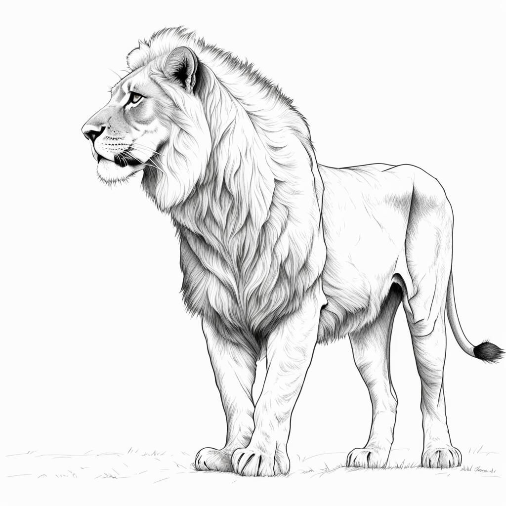 Female Lion Line Drawing, Side View