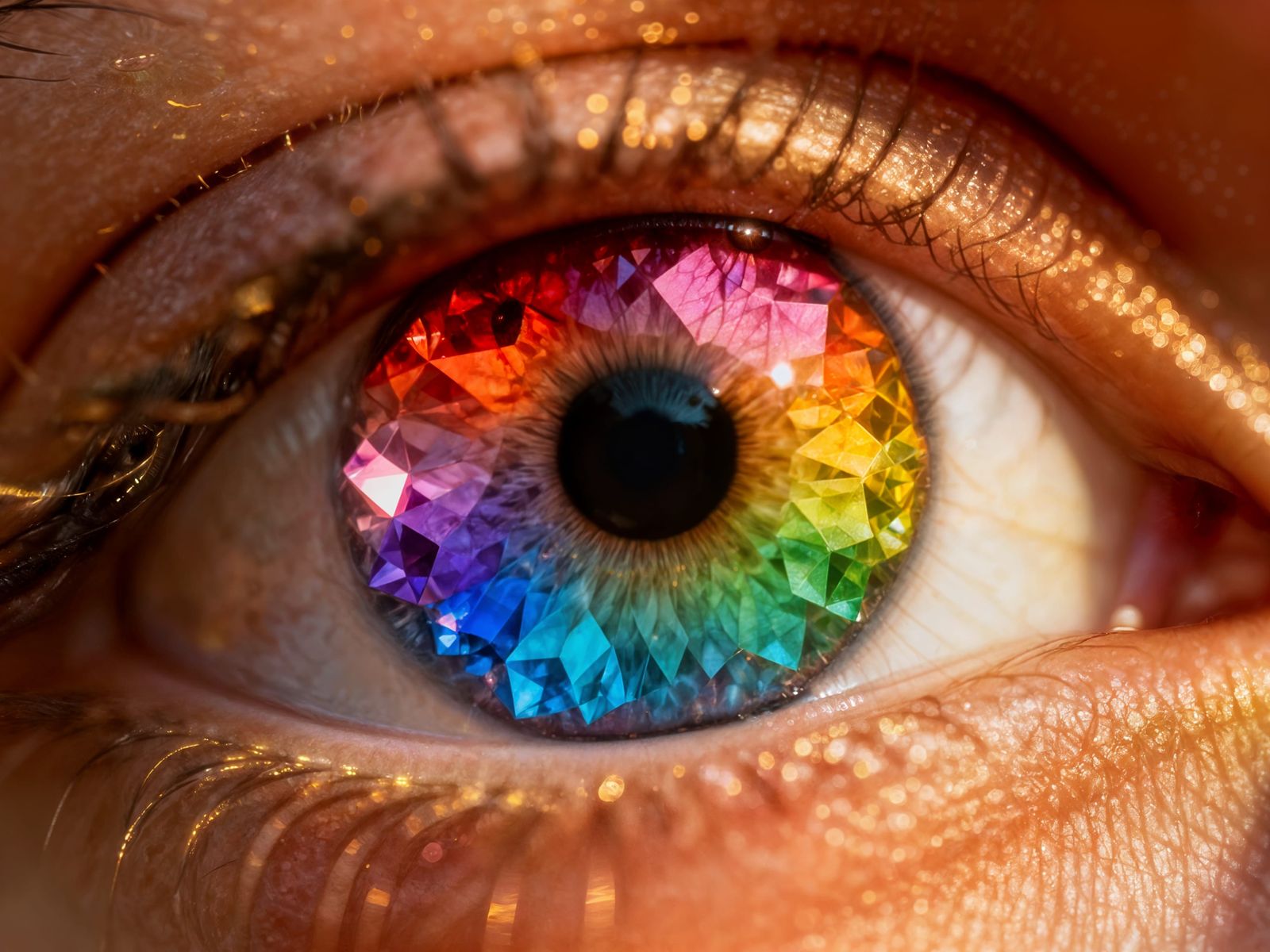 Macro Photo of Human Eye With Rainbow Iris