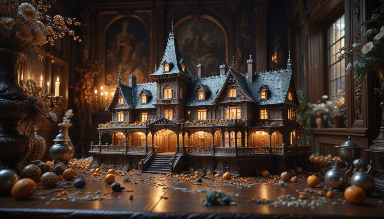 Chocolate Victorian Mansion with Hyperrealistic Details