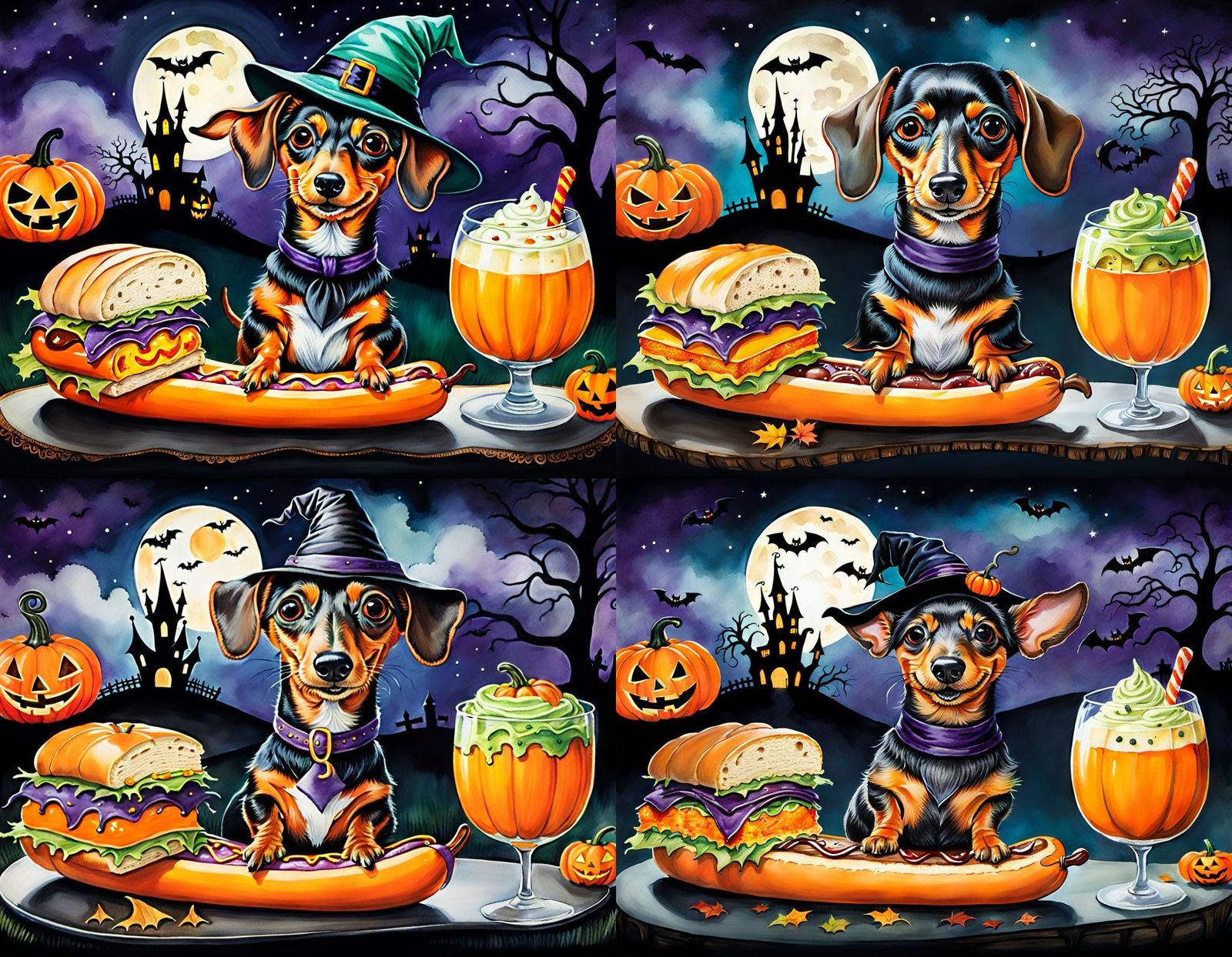 Halloween Dachshund Sandwich Storybook Illustration