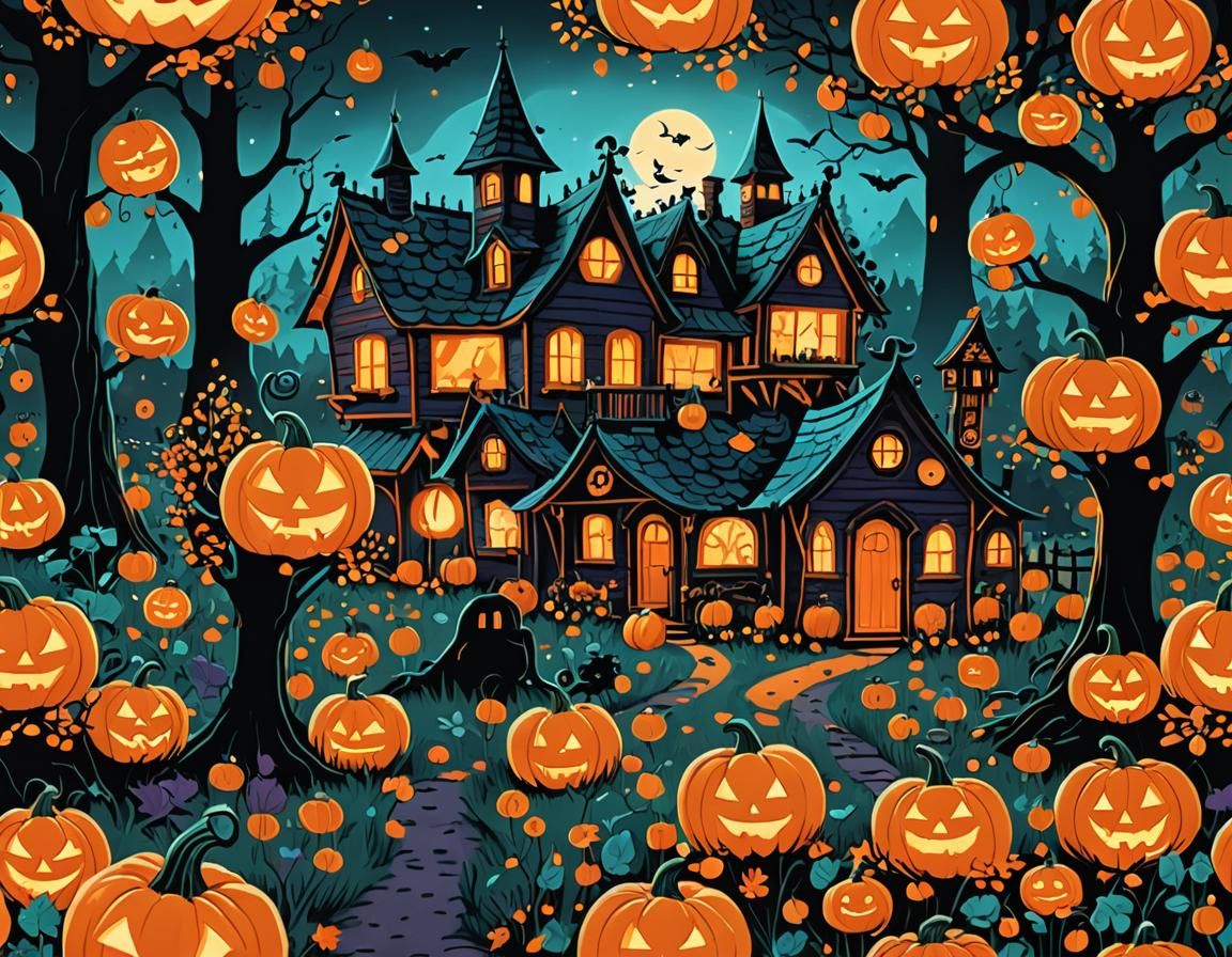 Flaming Pumpkin House in Enchanted Forest