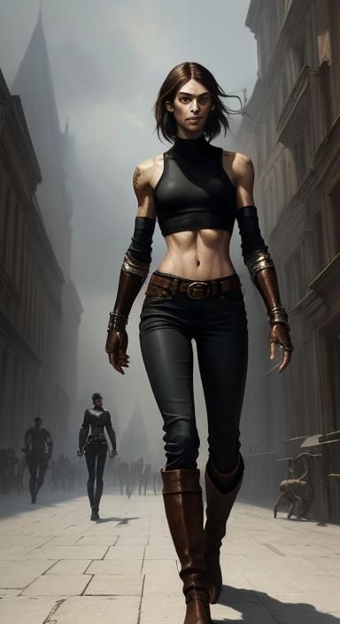Athletic Woman in Leather Boots: Dramatic Lighting