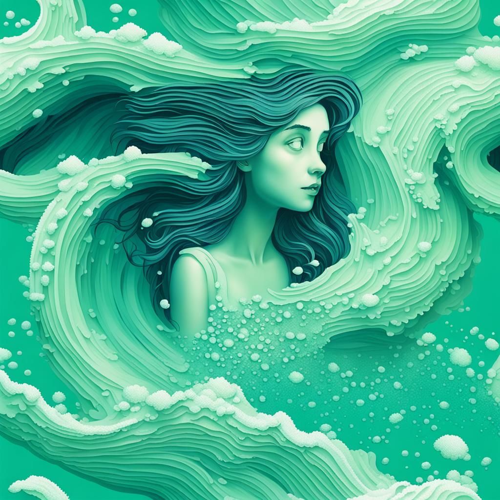 3D Pixel Little Mermaid Dissolving into Seafoam