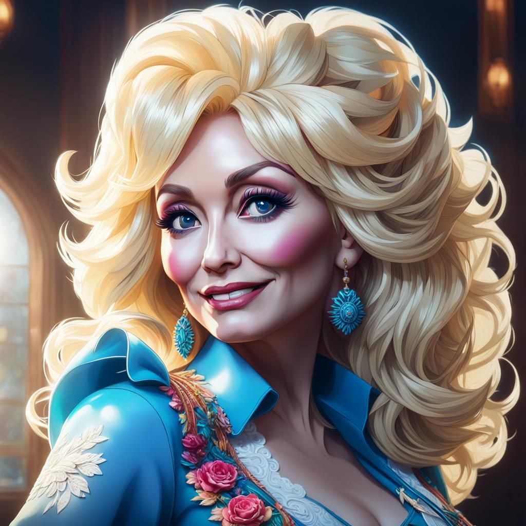 Dolly Parton Anime Portrait in Deep Color