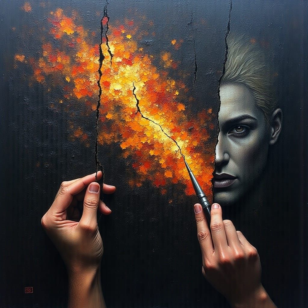 Surreal Oil Painting of Bending Reality and Time