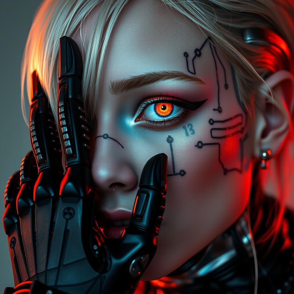 Futuristic Cyborg Portrait with Cyberpunk Elements