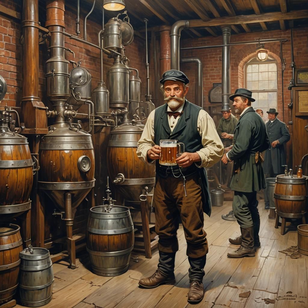 Victorian Beer Brewer: Oil Painting in Brewery