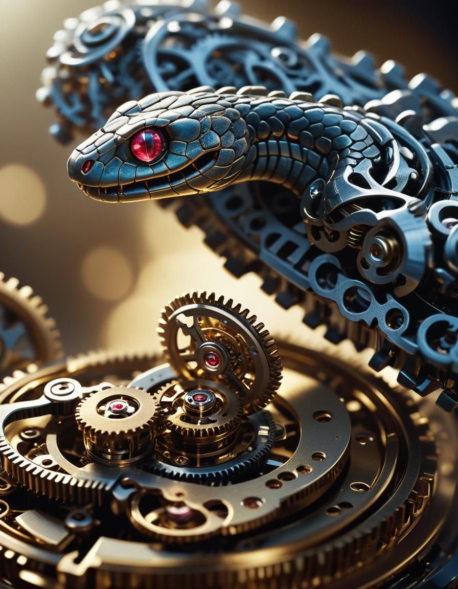 Surreal Mechanical Snake in Macro Photography