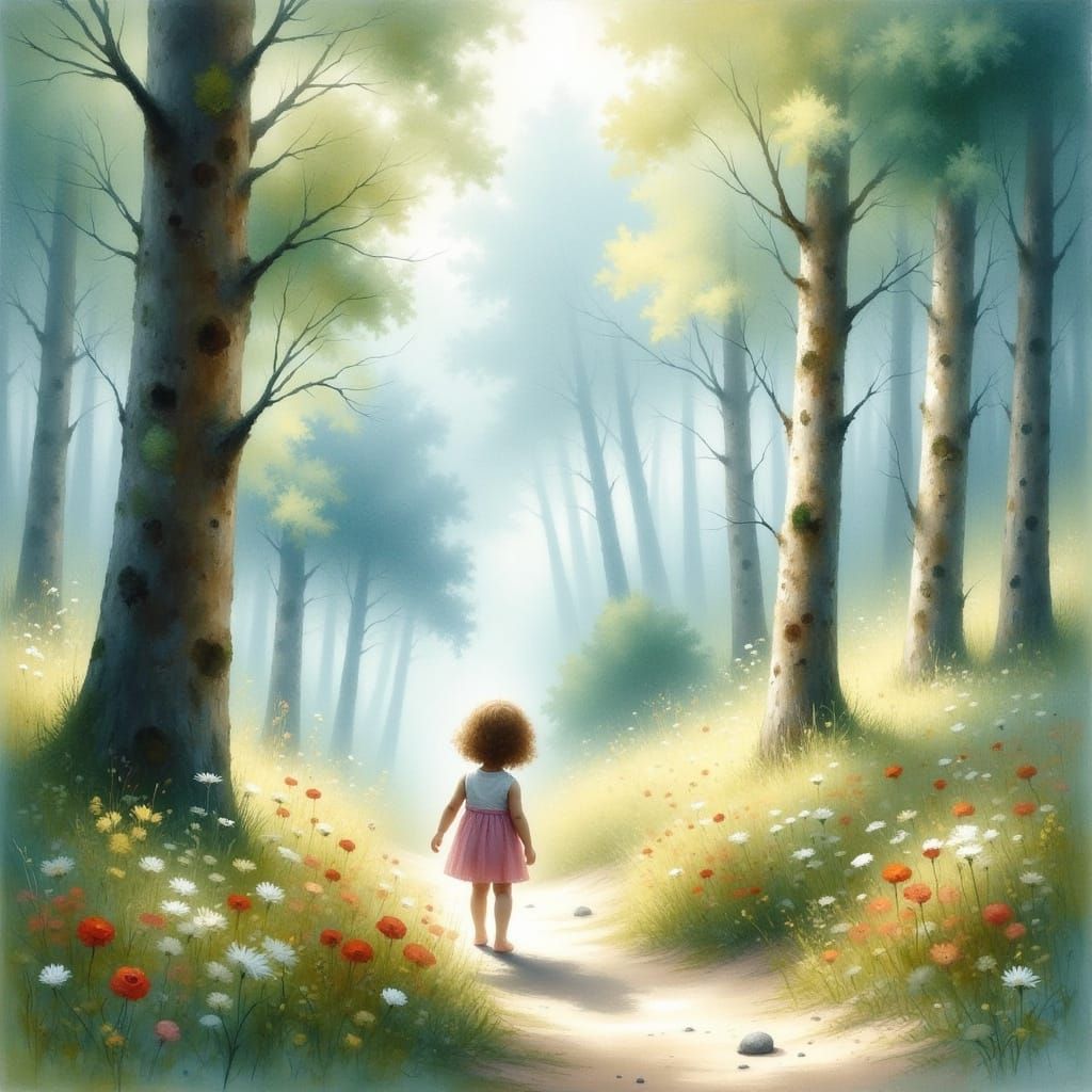 Child's Watercolor Adventure in Liminal Space