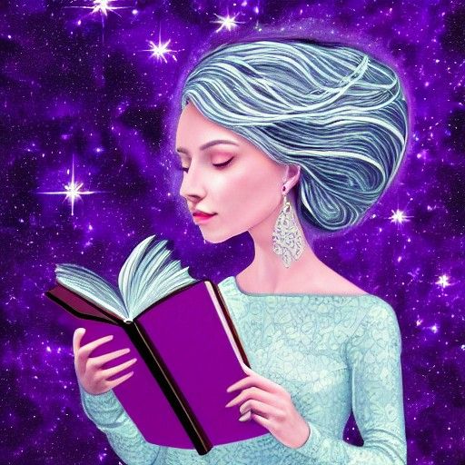 Silver-Haired Princess Reading Magic Book, Astral Illustrati...