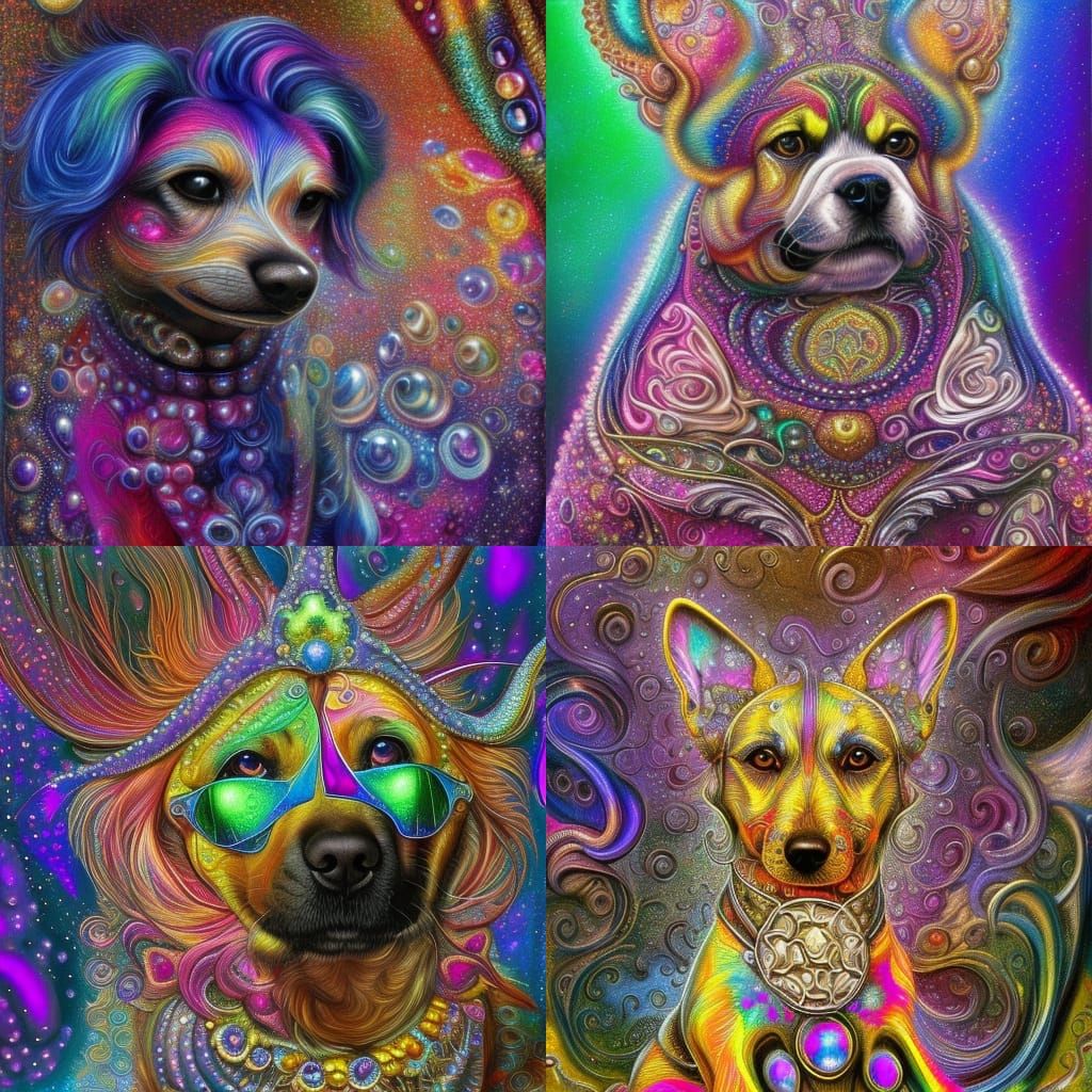 Psychedelic Glitter Dog in Fractal Digital Oil Painting