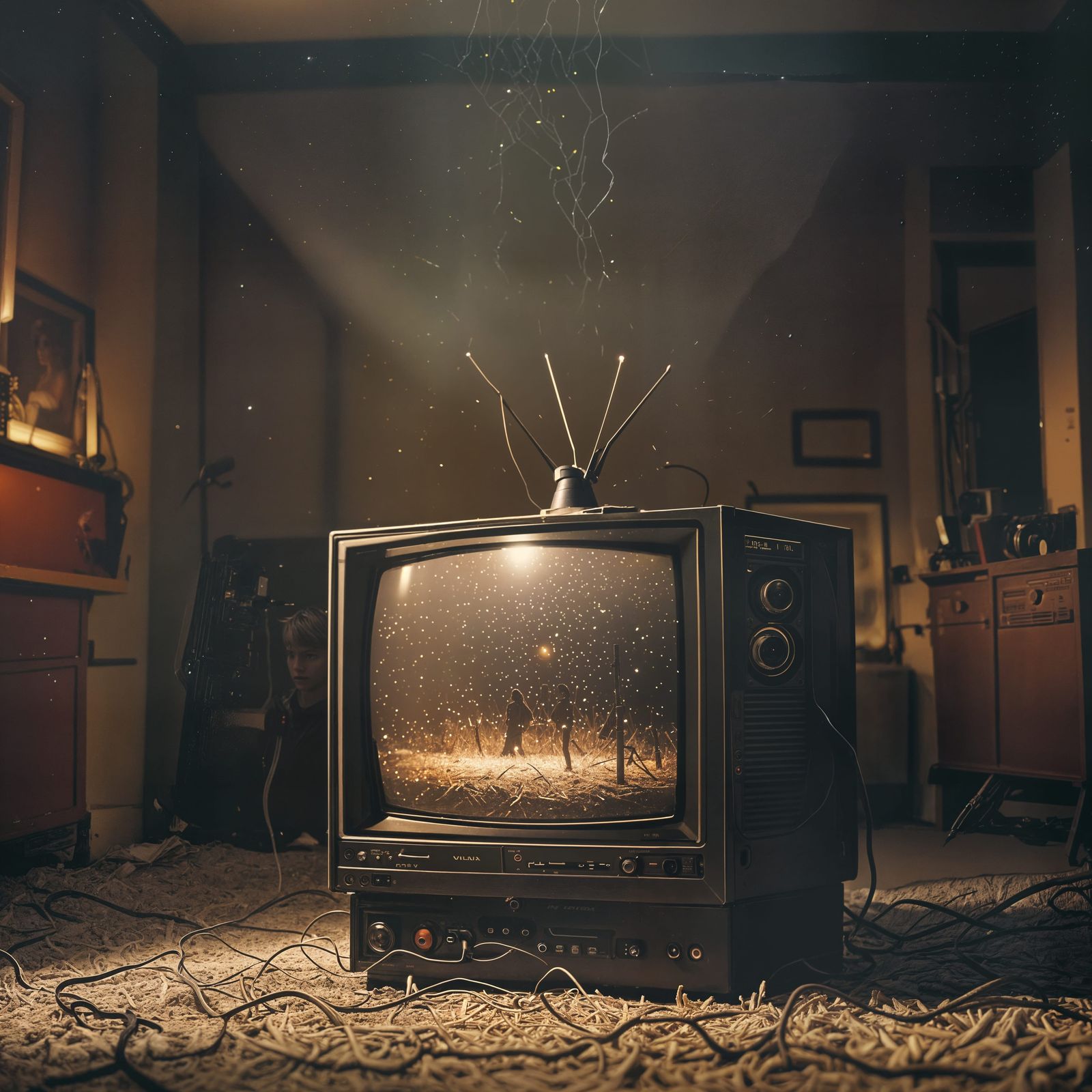 Vintage TV Displaying Static in Cinematic Style