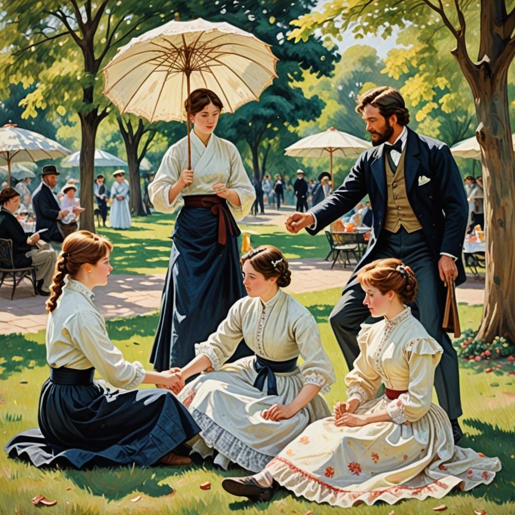 Impressionist Family Karate Lesson in the Park