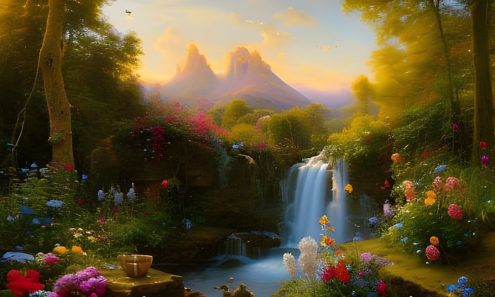 *S12*  "Gorgeous Landscape with Waterfalls, Mountains and Wildflowers