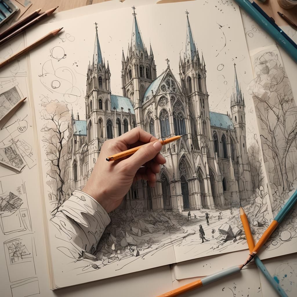 Fantastical Cathedral Doodle in Sketchbook Style