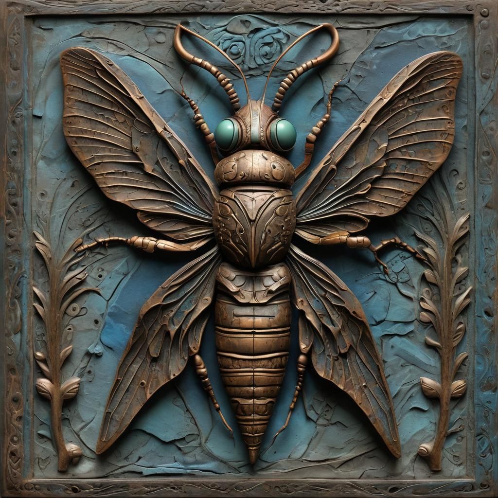 Bronze Bas-Relief of a Locust in Maori Style