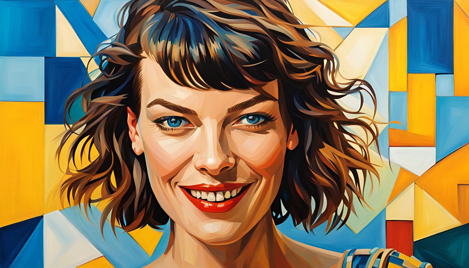 Milla Jovovich Portrait in Picasso-esque Cubist Style