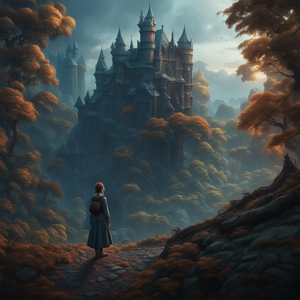 Lonely Girl at Forest Edge: Fantasy Concept Art