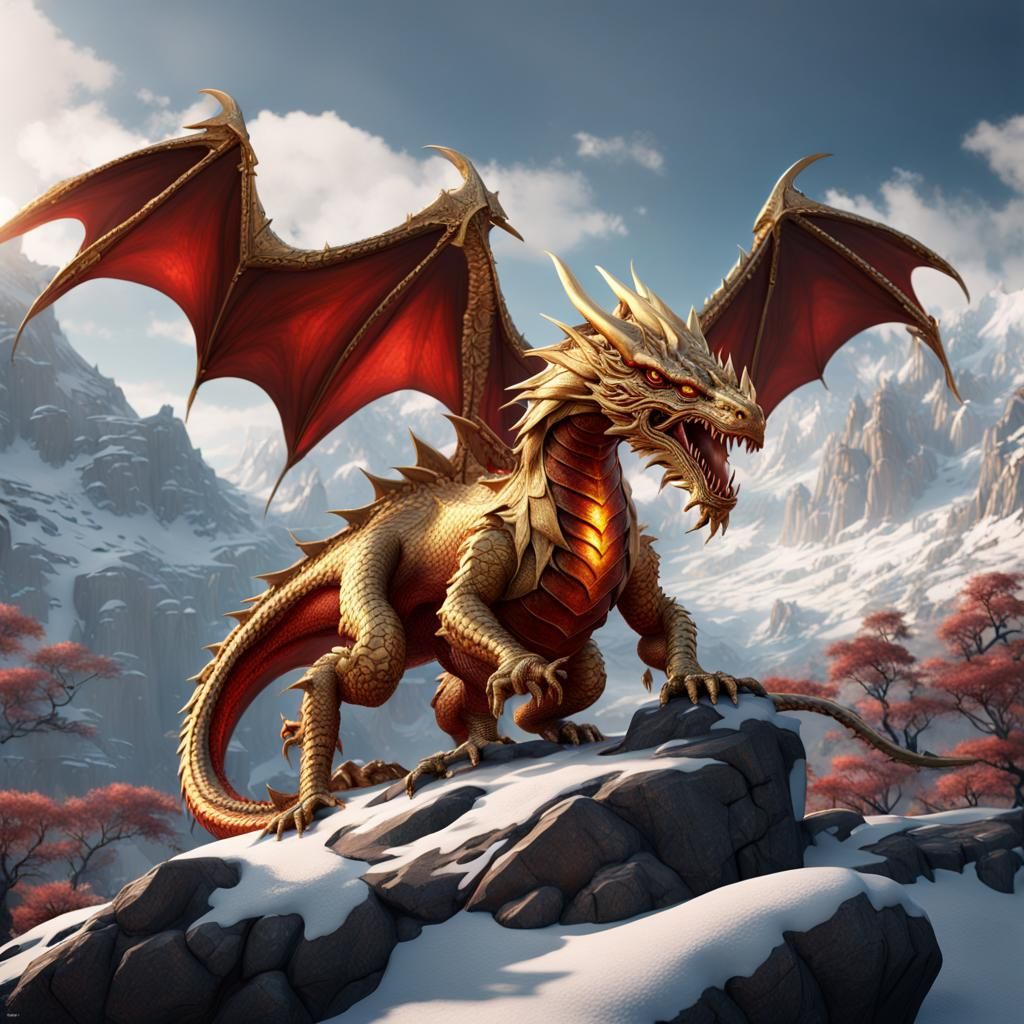 Gold Dragon in Snowy Mountain Wilderness