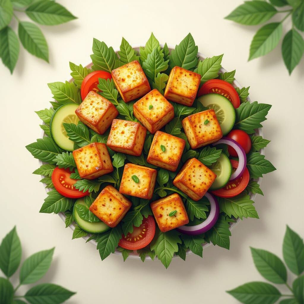 Fantasy Vegan Salad with Tofu in Matte Painting Style