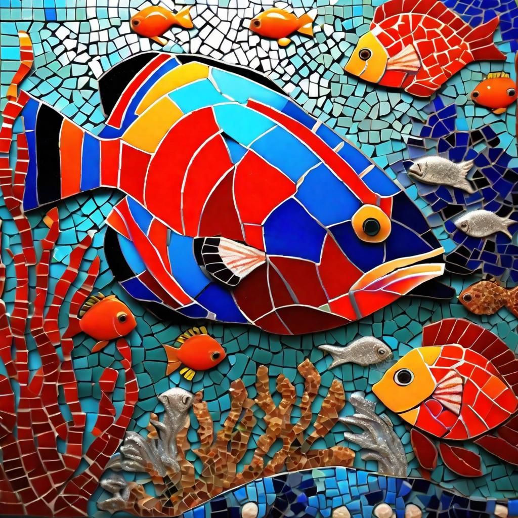Vibrant Marine Life Mosaic with Coral Reef