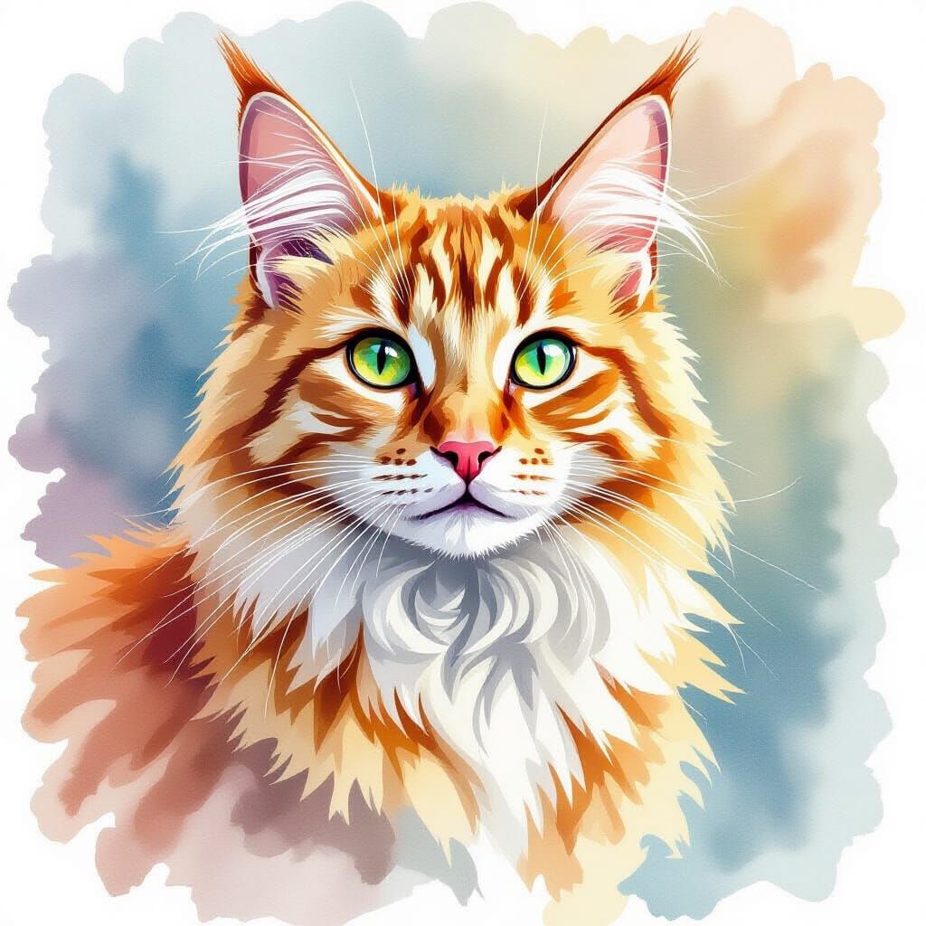 Cat in Watercolor Style - Playful Companion