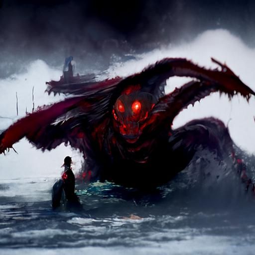 Sinister Sea Monster in Dark Ocean