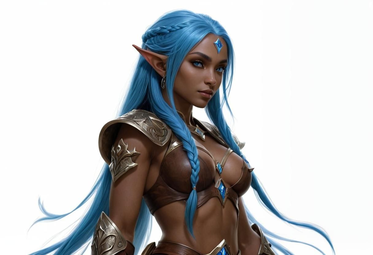 Night Elf Illustration with Blue Hair and Eyes