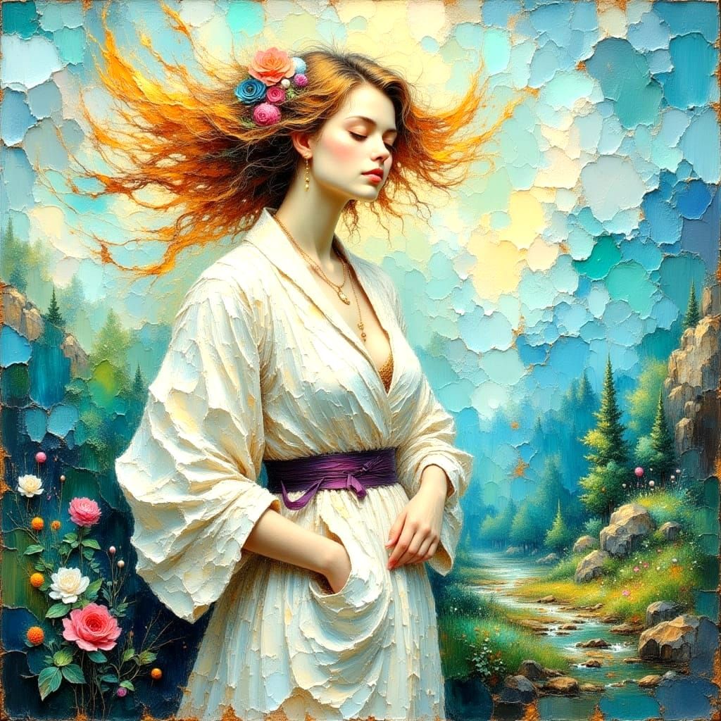 Ethereal Impressionistic Portrait in Metallics and Watercolo...