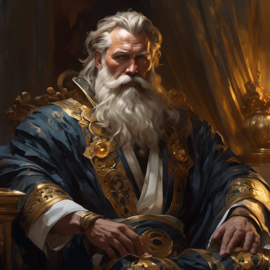 Golden-Bearded Zeus in Romantic Watercolor Style