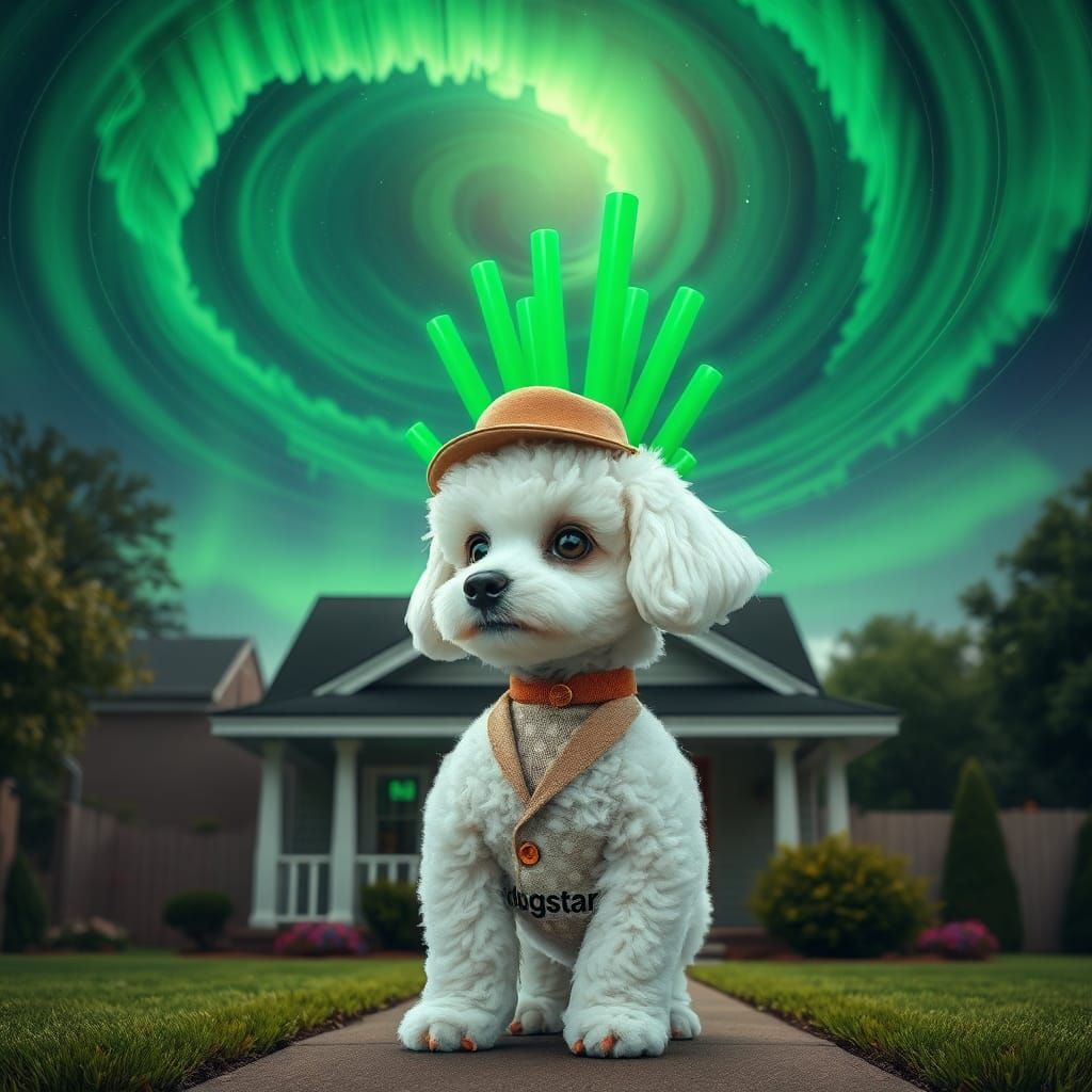Dogstar Puppy in Surreal Crypto Landscape