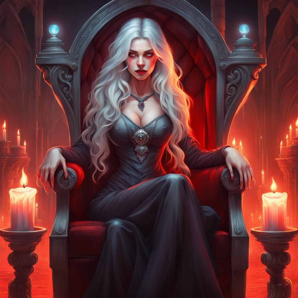 Vampire Queen on Throne: Hyperdetailed Portrait
