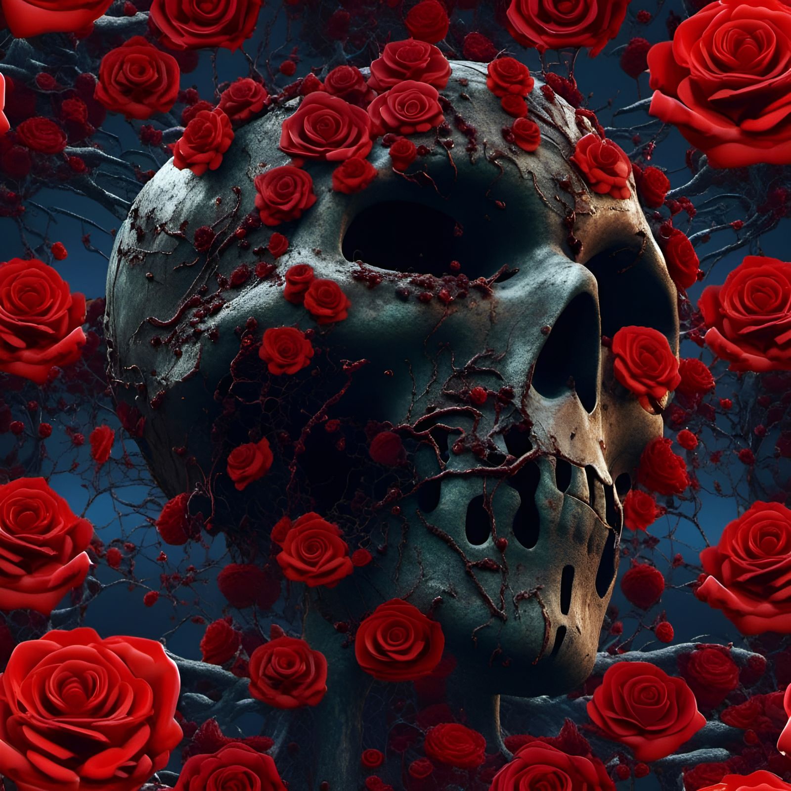 Jason Voorhees Fractal Art with Roses