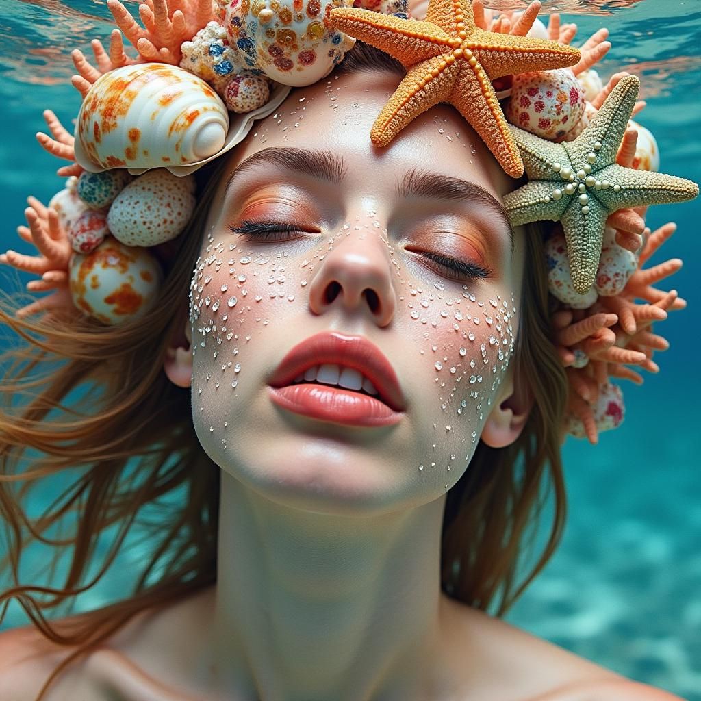 Seashell Mosaic Woman in Dreamy Surrealism Style