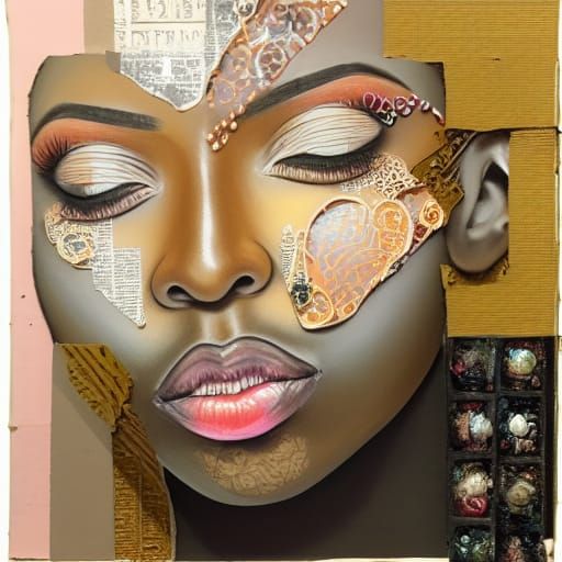 Intricate Encaustic Painting of a Dark Skinned Woman
