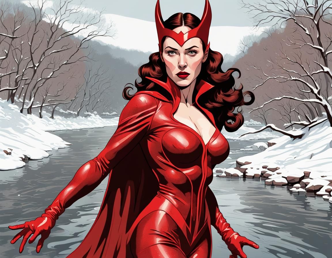 Scarlet Witch in Rockwell-Inspired WWII Winter Scene