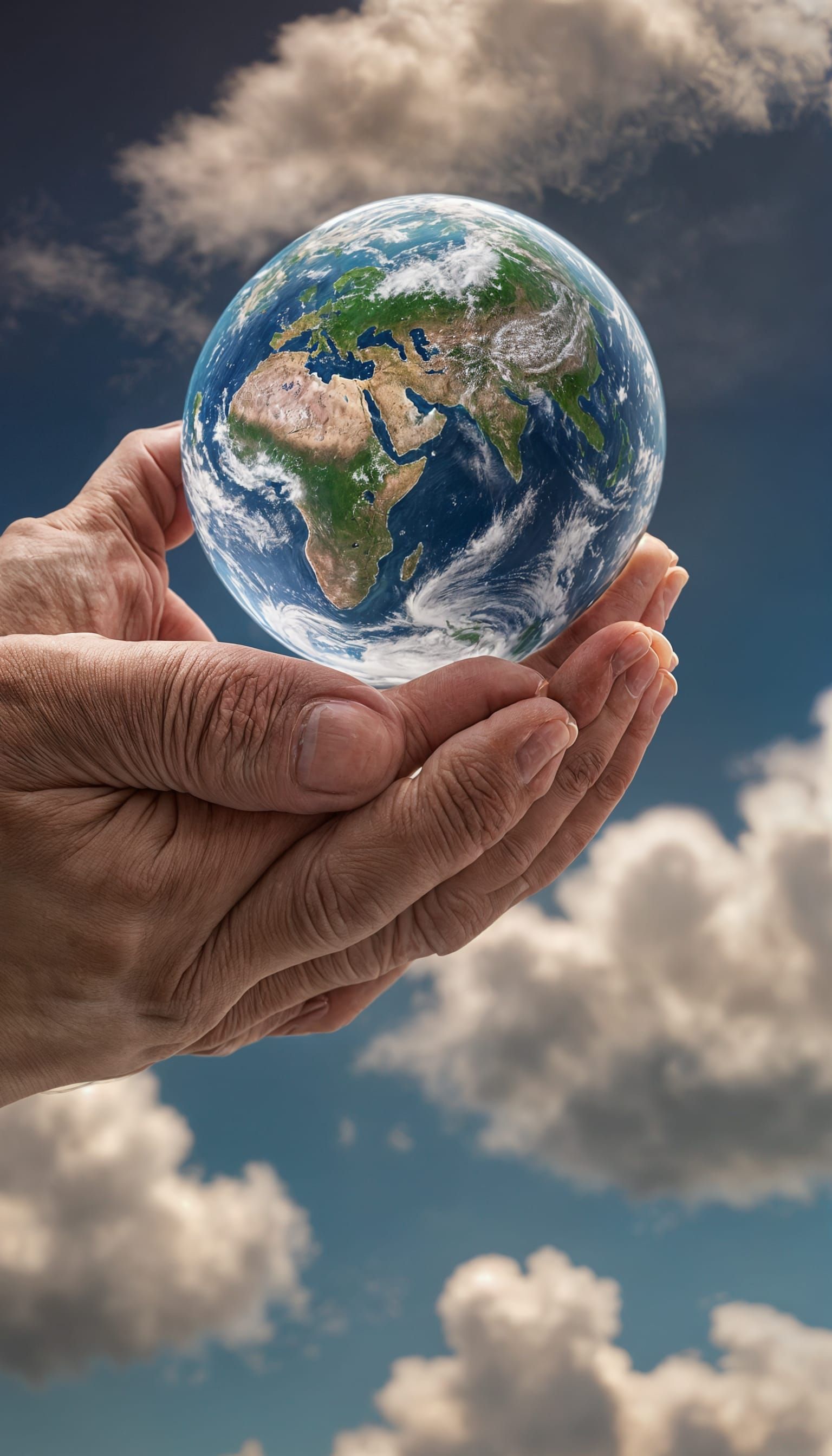 Miniature Earth Held in Hand: Surreal Matte Painting