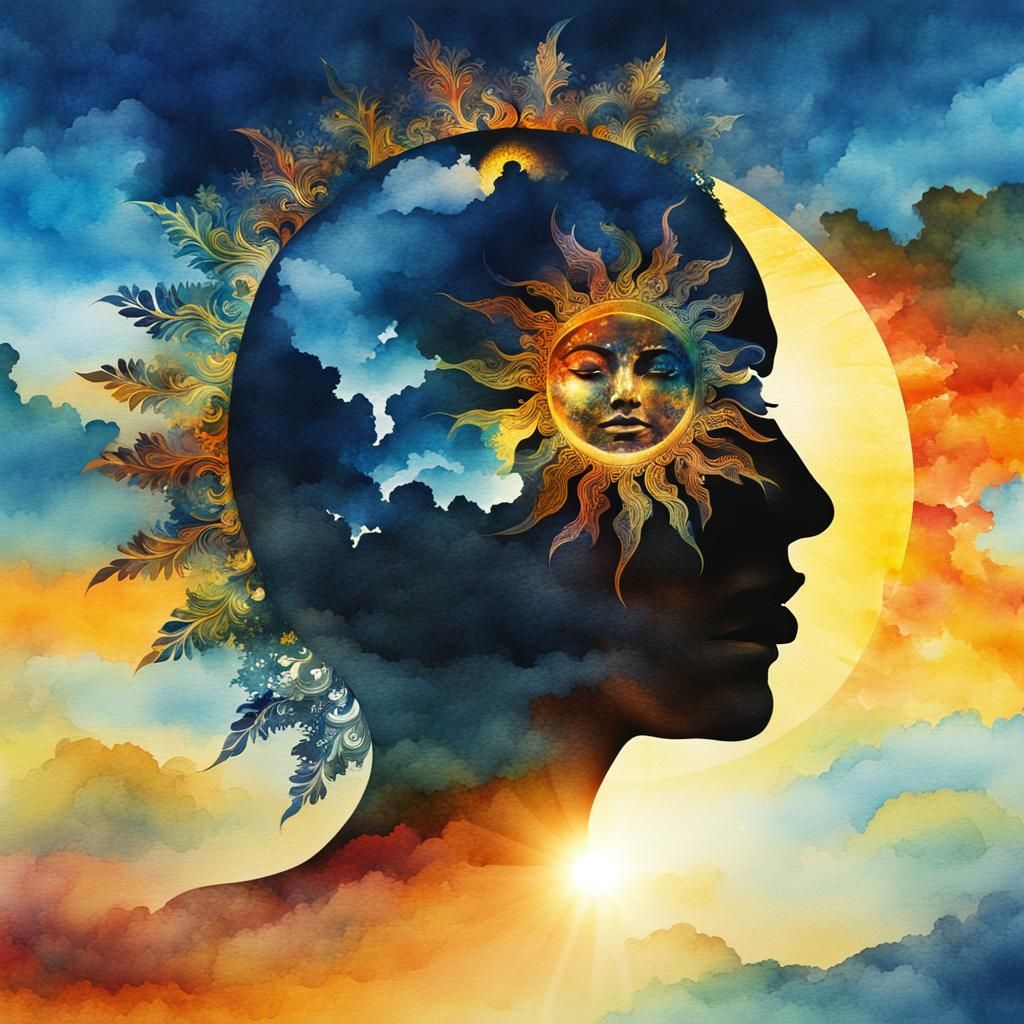 Fantasy Watercolor Double Exposure Portrait Under Stylized S...