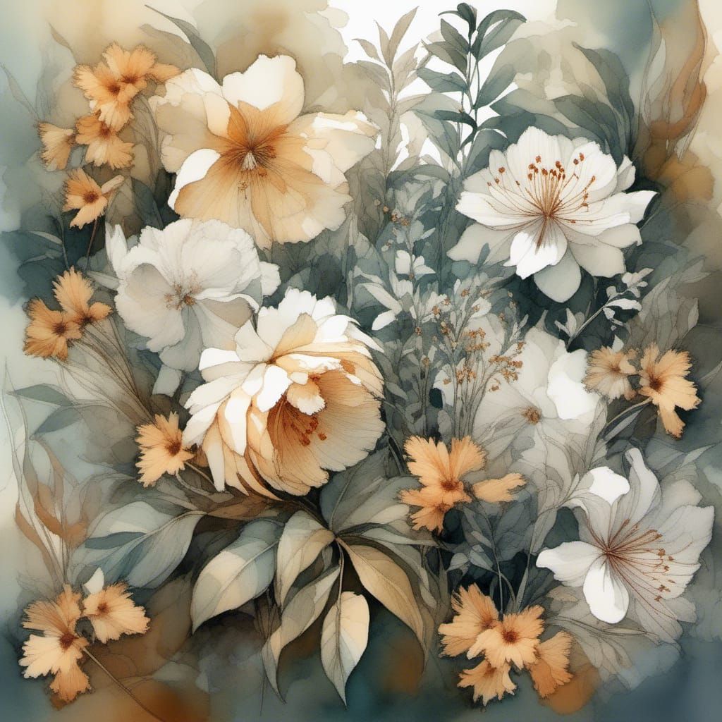 Botanical Flowers Illustration in Watercolor Style