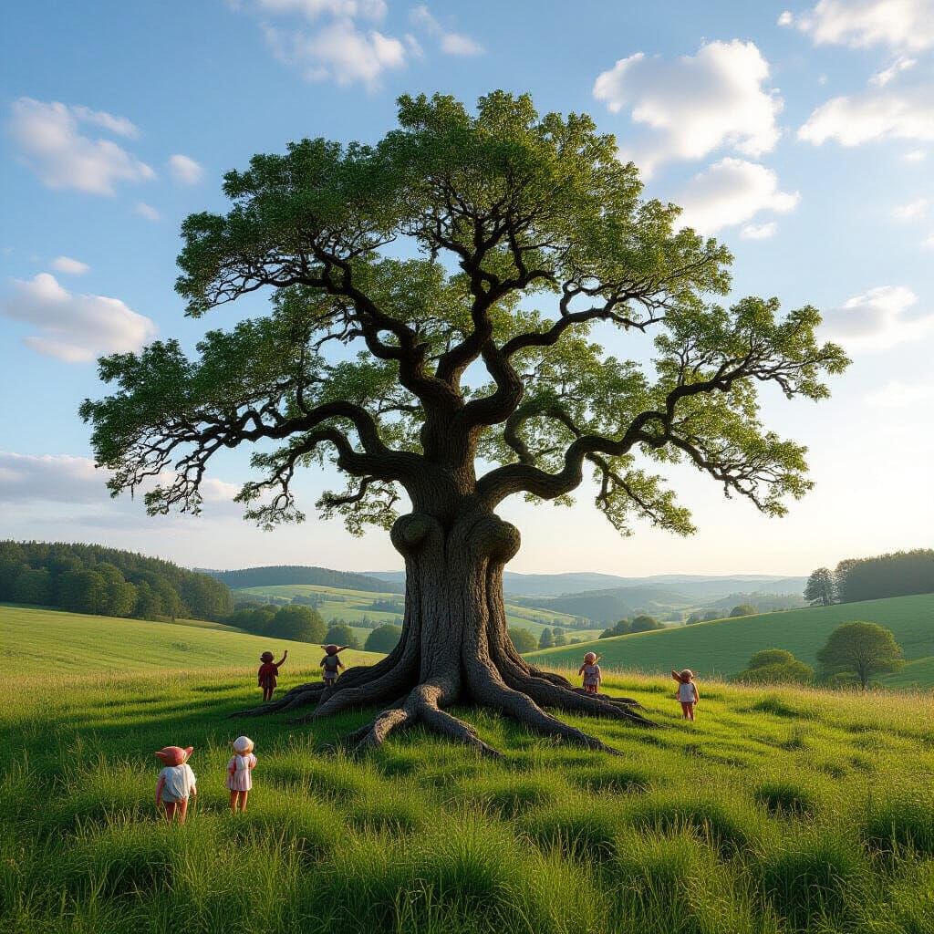 Enchanted Oak Tree Home to Whimsical Goblins