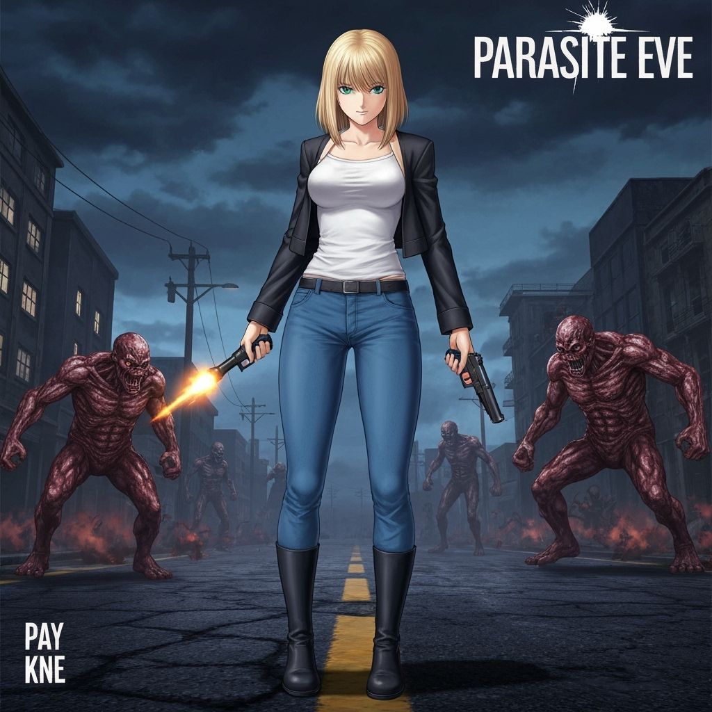 Anime Aya Brea in Action Scene with Monsters