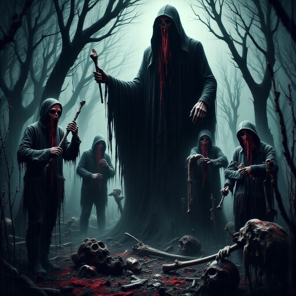 Dark Graveyard Horror Scene in Giger Style