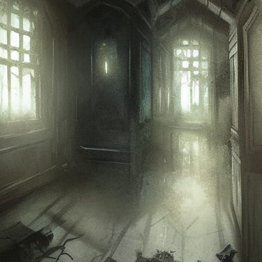 Sinister Haunted Mansion with Ghost, Illustration