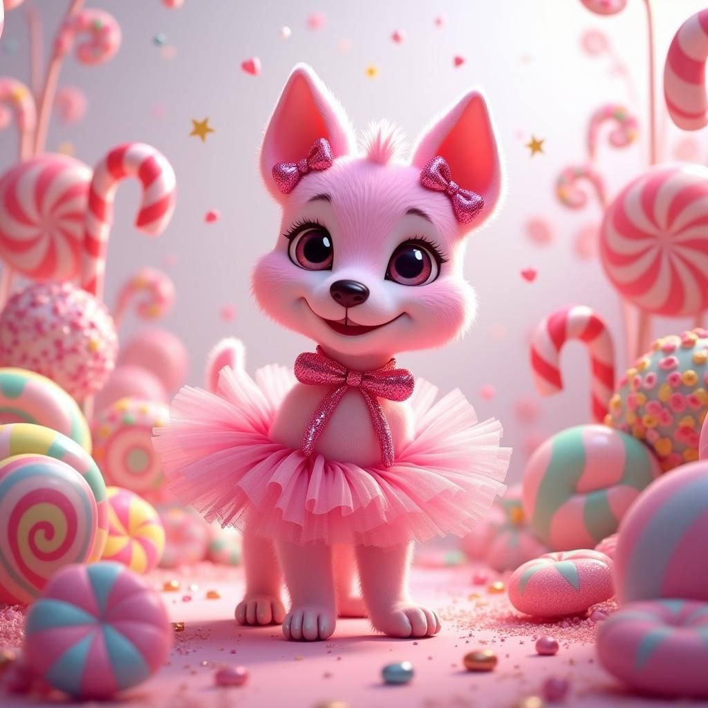 Whimsical Pink Dog in Candy Land Digital Art